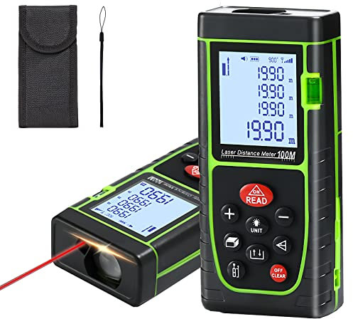 Laser Measure Device, laser pen with M/In/Ft Unit Electronic Digital Lazer Measurement Tool, Measuring range 100m Error ±3mm, with Angle Sensor, Backlit Led, IP54 Waterproof, for Design, Surveying