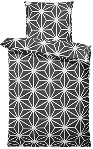one-home Bettwäsche 155x220 cm grafische Sterne schwarz weiß modern Übergröße Microfaser