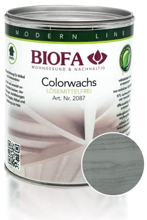 BIOFA Colorwachs lösemittelfrei farbig natürliche Holz-Wachs-Lasur mit Carnaubawachs für Holzdecken, Möbel, Spielzeug Grau 1L