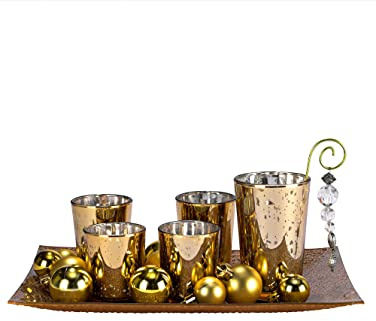 18-TLG. Glas-Kerzenhalter-Set, Gold