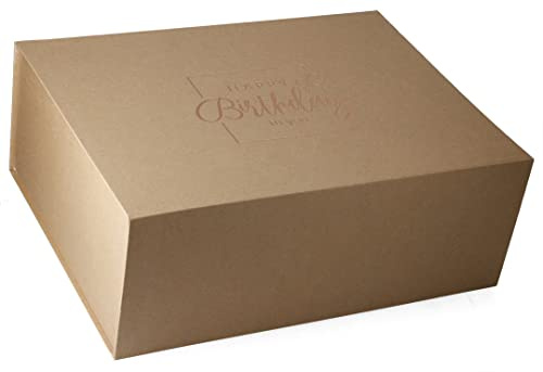 Premium Geschenkbox Geburtstag, Geschenkkarton, Magnetbox, Magnetfaltbox, Geschenkverpackung für Geburtstag mit Schriftzug, 40x30x15cm, Natur mit Kupfer