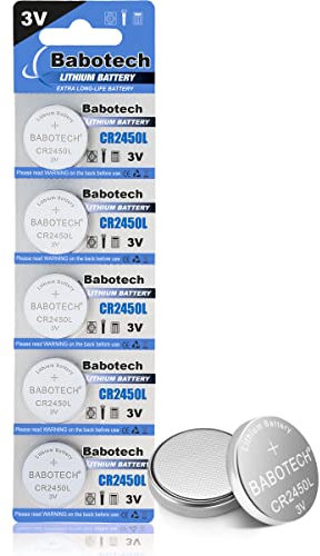 CR2450L Batterie für OOONO 5er Pack u.v.m - CR 2450 3V Knopfzellen auslaufsicher & mit Langer Haltbarkeit - CR 2450L Batterien, Kompatibel mit Knopfzellen CR2450, Batterie 2450, 2450 Batterie