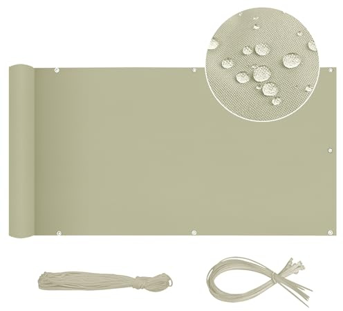 Sekey Balkon Sichtschutz Balkonabdeckung Oxford 90 x 600cm Balkonsichtschutz Balkonverkleidung Blickdicht Wasserdicht Windschutz, mit Ösen, Nylon Kabelbinder und Kordel, Taupe