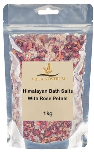 Sali da bagno dell'Himalaya con petali di rosa secchi, 1 kg, sacchetto richiudibile