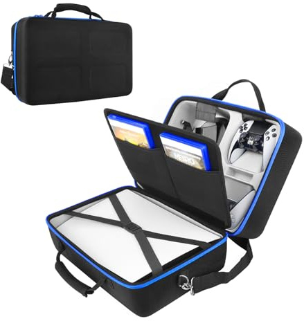 Hard Shell Carrying Case for PlayStation 5 Console, Travel Case for PS5 Compatible with Disc& Digital Edition with Base On, Storage Bag for PS5 DualSense Controllers/Pulse 3D Headset/Cords and Other