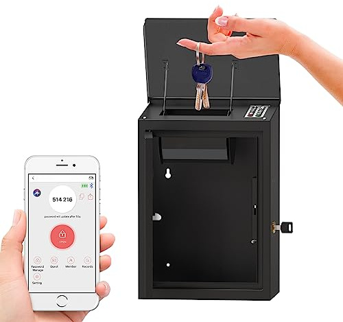 WeHere Key Drop Box with Smart Lock for Outside Wall Mount, Key Return Box for Automotive,Anti-Thief & Waterproof Design for Outdoor, Secure Cash Drop Box for Bussiness After Hours,Hotel,Car Rental