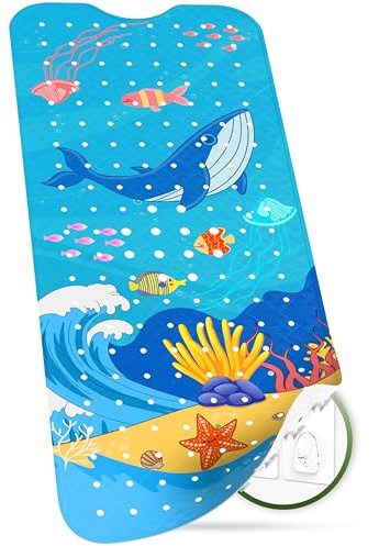 SilverRack Kinder Badewannenmatte 100x40 cm Wal Welle Motiv | Antirutschmatte Badewanne, BPA frei für Kinder & Babys, Duschmatte schimmelresistent, maschinenwaschbar, Badematte rutschfest