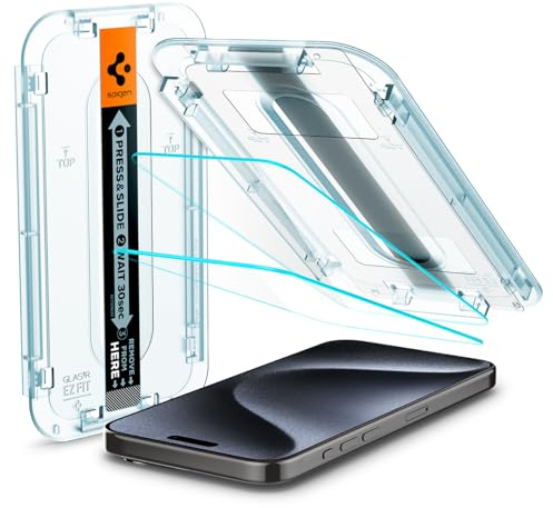 Spigen EZ Fit Tempered Glass Screen Protector for iPhone 15 Pro (2 Pack)