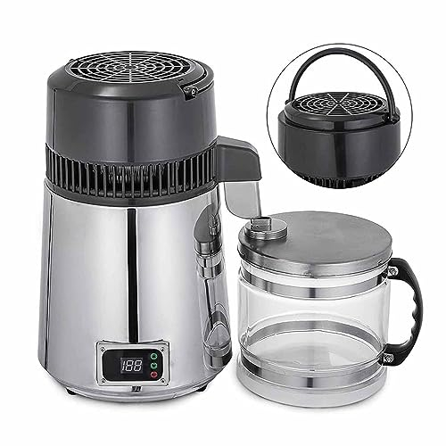 PixCy Destilador De Agua 4l Acero Inoxidable Purificador De Agua con Jarra De Vidrio 1l/H Máquina De Agua Destilada para Hogares Laboratorios Industrias Jarra De Vidrio,220V