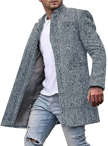 KJDWJKJRF Cappotto invernale da uomo, corto, invernale, colletto alto, collo a risvolto, misto lana, foderato, elegante, stile business e tempo libero, A grigio., L