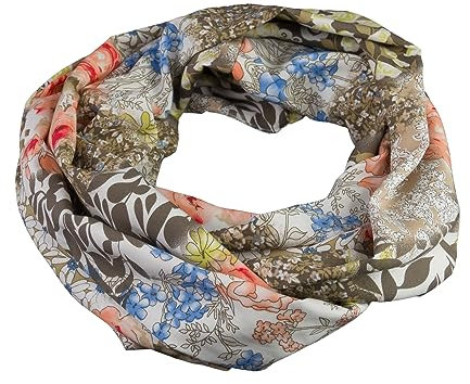 bettina bruder - Damen-Loop Schlauchschal Blumen creme rosa taupe blau - 100% Viskose