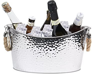 8 Liter Großer Eiskübel Getränkewanne,Edelstahl Getränkekühler mit Henkel Champagner Kühler Eiskübel, Eiseimer für Garten Partei