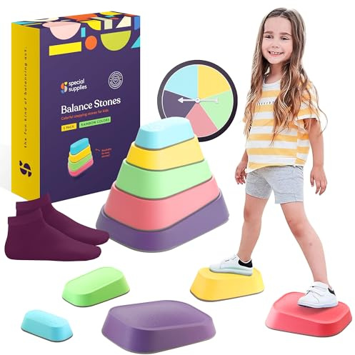 Special Supplies Set of 5 Stepping Stones for Kids Indoor and Outdoor Balance Blocks Promote Coordination, Balance Strength Child Safe Rubber, Non-Slip Edging (Rainbow)