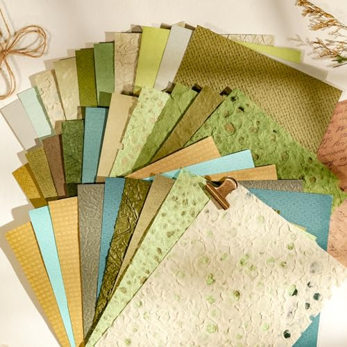 MiyouLuna 30Pcs Handmade Scrapbook Paper Craft Carta Texture Morandi A4 & A5 foglio Tessuto Gelso Speciale Carta Mix per Scrapbooking Junk Journal Journal Forniture FAI DA TE Materiali verde
