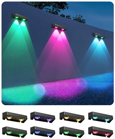 AGPTEK Solarlampen für Außen Wand Zaun Solarleuchten, 5 Modi, 8 Farbe & RGB | Wandleuchte Solarleuchten für Zaun, Terrasse, Balkon, Garten, Wand, Garage, IP65 Wasserdicht, Warmweiß, 8 Stück