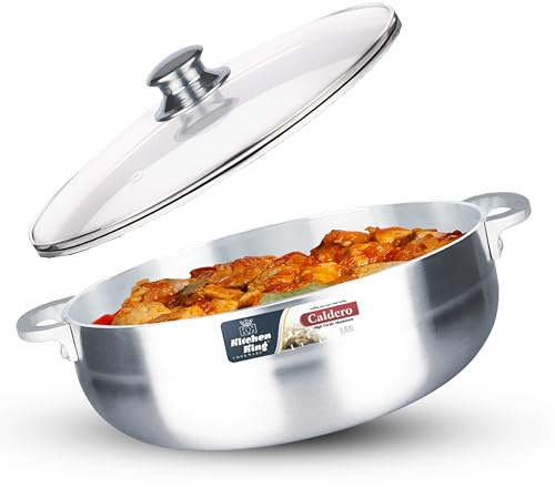 Kitchen King Caldero Dutch Oven with Glass Lid Aluminium Finish Casserole Dish with Lid Stock pot Handi Cooking Pots Soup and Stew Pot PFOA free with Handles Casserole Pot with lid (Glass Lid, 28cm)