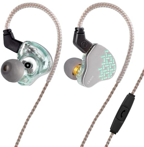 Kinboofi KBEAR Rosefinch, cuffie in-ear con cancellazione del rumore, con piastra frontale in lega di zinco di grado aeronautico, auricolari cablati con cavo staccabile per cantante (verde acqua, con
