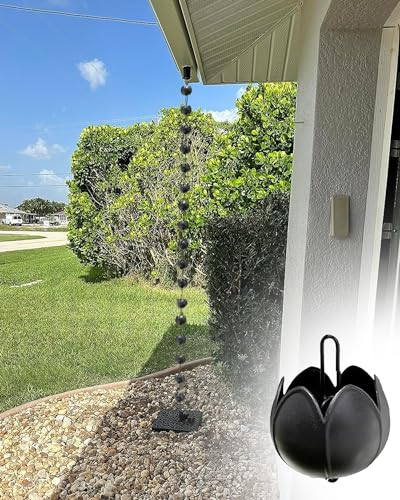 Blazea Regenablaufkette Schwarze Regenfängerkette mit Haken, Ersatz für Regenrinnen-Fallrohr aus Aluminium, Outdoor-Dekor, Regenbecher, Wasserspiel, Fallrohr (Color : Style E, Size : 5m (16.4ft))