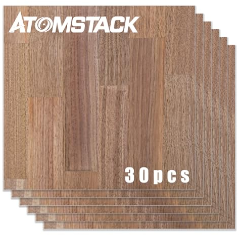 ATOMSTACK 30 piezas de madera sin tratar, 30 x 30 cm, placas de madera vacías para bricolaje, grabado láser, artesanía en madera, pirografía, madera contrachapada empalmada de nogal negro