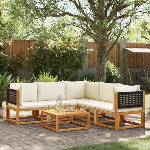 Homgoday Gartenmöbel-Set 6-teilig mit Kissen aus massivem Akazienholz, modernes Sofa-Set, Schlafsofa-Set für Wohnzimmer, Sofa, Set für den Außenbereich, Modell 3278874