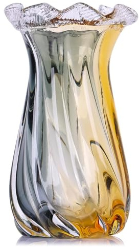 LINYTHER Bernsteinglasvase, Heimdekoration, mundgeblasene Glasvasen, breite Öffnung für Pampasgras und Blumen, dekorativ, moderne Minimalismus-Kunst, Murano-Klarglasvase, Couchtisch, Bürodekoration