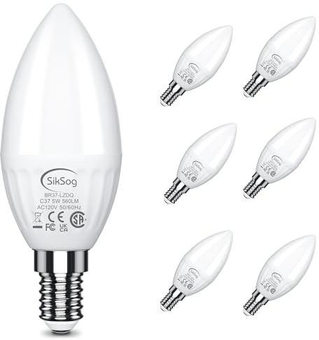 SikSog E14 LED Kerzen Lampe 5W,ersetzt 40W Birne Glühlampen, 560 Lumen E14LED Glühbirne Kerzenform Kaltweiß 5000K für Schlafzimmer Wohnzimmer Atmosphäre Licht, nicht Dimmbar, 6er Pack