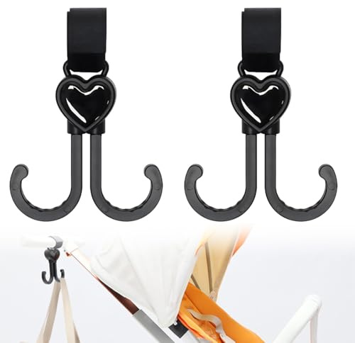 QOWUXHZ 2 Pezzi Ganci Passeggino Gancio Per Passeggino A Forma Di Cuore Con Chiusura Per Borsa Fasciatoio Borse Borse Sospese Zaini Portafogli Accessori Per Passeggini Vestibilità Universale
