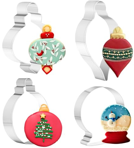 Large Size Christmas Ornaments Cookie Cutters - 4PCS Stainless Steel - Snow Globe,Teardrop Bauble, Finial,and Round Ornaments Cookie Cutters