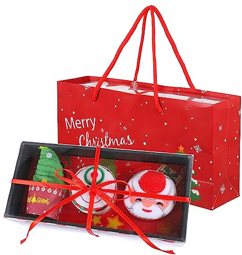 BUGUUYO Weiche Baumwollbestickte Weihnachtshandtücher Im Festlicher Weihnachtsmann-Dekoration Praktische Geschenkbox Inklusive Tragetasche Als Dekorative Party-gastgeschenke Und Heimdeko