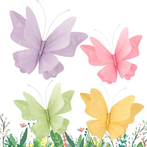 Easy Joy 4 Farfalle 3D in Carta con Clip, Decorazioni Farfalla Glitter per Tavolo, Decorazioni Primaverili da Appendere, Cameretta Bambini, Festa in Giardino
