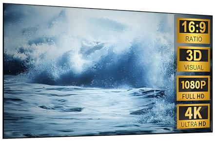 Projektorduk med Fast Ram, 178° Betraktningsvinkel, Diagonal 16:9, 8K 4K Ultra HD 3D-klar, Projektorskärm för Hemmabio Eller Kontor(72 inch)