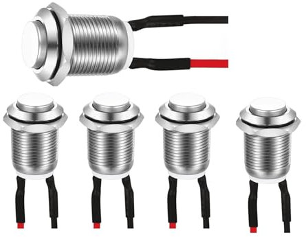 5 interruttori in acciaio inossidabile impermeabili IP65 con cavi precablati – Interruttori a scatto 12V/24V per uso industriale, automobilistico, marino (foro da 12 mm, 2A/250V)