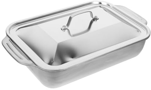 Gatuida Stainless Steel Rectangular Roasting Pan Lid 41x24x7.5cm Deep Grill Tray for Home Oven Cooking Fish and Meat