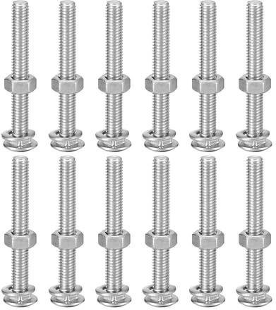 QUARKZMAN 12 Stück M6x50mm Vierkant Hals Schlossschrauben mit Muttern Hals | Unterlegscheiben, 304 Edelstahl Rundkopf Vierkant Coach Bolzenschrauben, Silberton