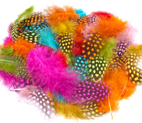 SUNRIZ Federn zum Basteln,300 Stück Perlhuhnfedern, 5-12 cm Natürliche Gesprenkelte Federn, Deko Federn, DIY Grau Bastelfedern für Ohrringe, Traumfänger, Kopfschmuck, Hochzeit Dekoration