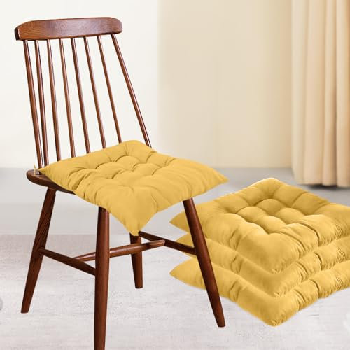 bechoanigel 4er-Set Stuhlkissen, Sitzkissen Stuhl 40 x 40 cm für den Innen und Außenbereich Stuhlkissen-Set mit Bändern, Bürostuhl, Balkonstuhl, Sitzkissen für Esszimmer, Wohnzimmer (Kurkuma)