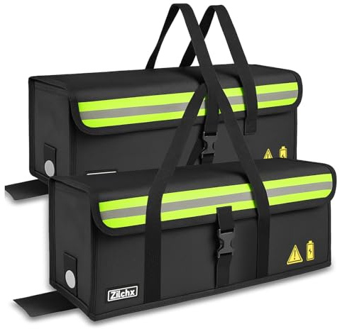 Zilchx Ebike Akkutasche, 2PCS Feuerfeste Akkutasche bis 2300 °C, 8 Schichten Brandschutzbox, Wasserdicht Explosionssicher Lipo-Sichere Tasche, zum Laden Transportieren Lagern, 51x16x16cm (2PCS, L)