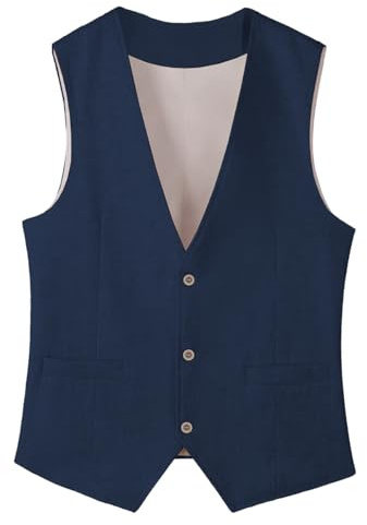 Tuikayoo - Chaleco de traje para hombre, de lino, estilo casual, para el verano, vintage, para bodas, para el novio, ropa informal, marine, M
