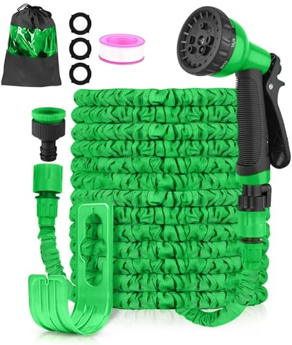 LINGKY Tubo Estensibile da Giardino 30 Metri, Tubo Acqua Giardino per Irrigazione con Raccordi da 1/2 e 3/4, Lattice a 3 Strati Resistente, Senza Pieghe, 8 Modalità di Spruzzo