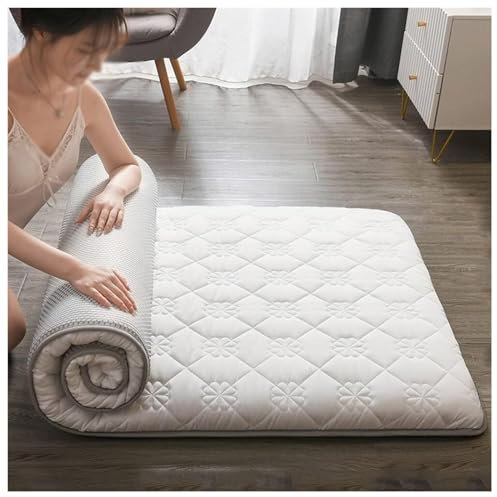 Tragbare japanische Futon-Matratze, weiche, faltbare Rollmatratze für Camping, 180 x 200 cm, leicht, flauschig, bequem, einfache Lagerung, weiße Farbe