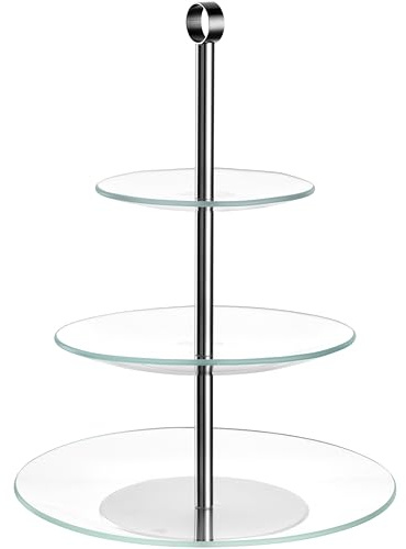 LEONARDO HOME CENA Etagere • 1 Stück • Moderne Glasetagere • für Kuchen und Häppchen • elegante Etagere • für Brunch und Buffet • Zeitloses Design • für jede Gelegenheit • Höhe 36 cm • silber • 025363