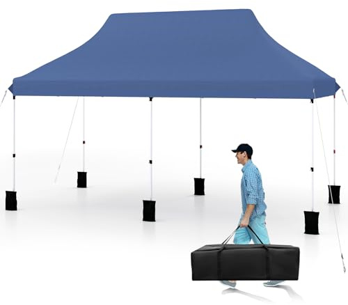 COSTWAY Gazebo Pieghevole da Giardino 3 x 6m, Gazebo Pop-up con Borsa da Trasporto, Regolabile in Altezza, per Feste (Blu)