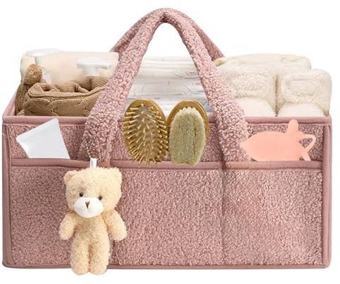 Wickeltasche Organizer, Tragbarer Windeltasche, Windel Organizer Wickelkommode, Wickelorganizer Klettverschluss, Wickelkorb Filztasche mit Fächern, Babytasche für Feuchttücher Babysachen (Rosa)