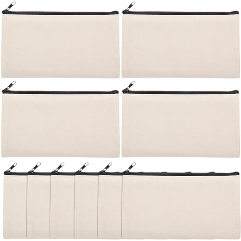 HORIALENCE -Pack Federmäppchen aus Canvas mit Reißverschluss Selbstgemacht Blanko Kosmetiktasche für Reise und Sublimation 10 Stück Beige Flach Liegende Schminktasche