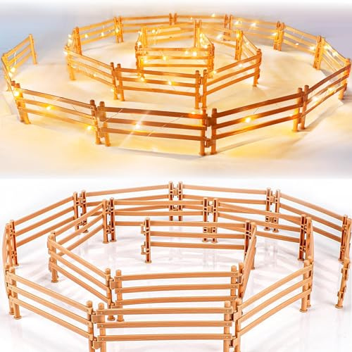YeahBoom Pferdezaun Spielzeug mit Licht,40 Stücke Pferd Corral Fechten Zubehör,Koppel Spielzeug,Kunststoff Farm Zaun für Scheune Koppel Pferd Stall Nutztier,Pädagogische Geschenk,Micro Landschaft Deko