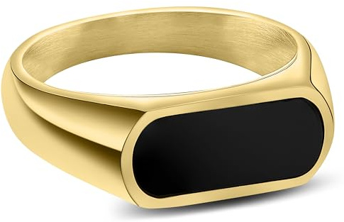 Arkai by Trendhim Siegelring Herren | Gold Sigelring aus Edelstahl mit Schwarzem Onyx | Dänisches Design | Ausdrucksstarker Männerschmuck für Alltag & Anlass