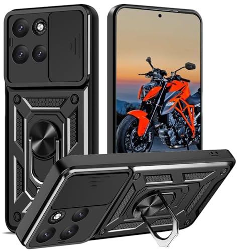 WeiCase Funda para Motorola Moto G86 5G, Tapa Deslizante para La Cámara, Armadura Carcasa con 360° Magnético Anillo Soporte Silicona Antigolpes Protectora Carcasa,(Negro)