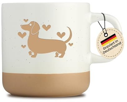LIEBTASTISCH - Dackel Tasse mit Gravur - Geschenkidee - Hundebesitzer - 360 ML - Spülmaschinenfest - Geburtstagsgeschenk - Beige