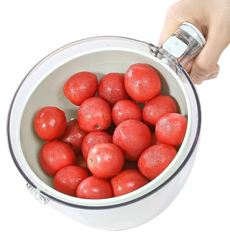 Tazón de lavado de frutas con colador, con asa multifuncional giratorio | Colador centrífugo de frutas, para preparar la cocina limpieza ensalada alimentos bayas fresas camping refrigerador