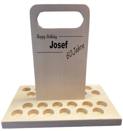 LaserGrote Hubi-Träger mit Spruch und Name Geburtstag | Personalisierter Flaschenträger aus Holz mit Gravur | Flaschenkorb für kleine Hubis (Happy Birthday (beidseitig))